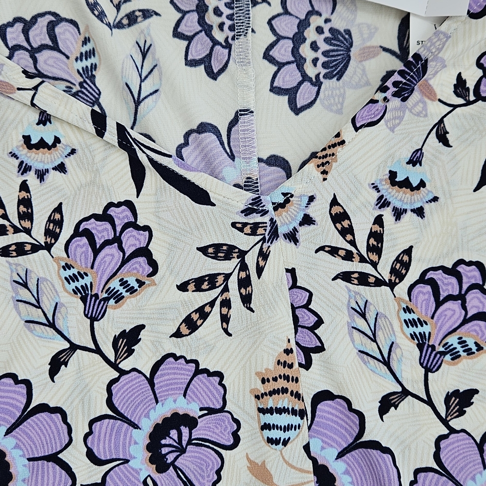 Lane Bryant Floral Blouse Cream Purple Ruffle Sleeve V-Neck Plus Size NWT, 34/36 - Picture 8 of 14